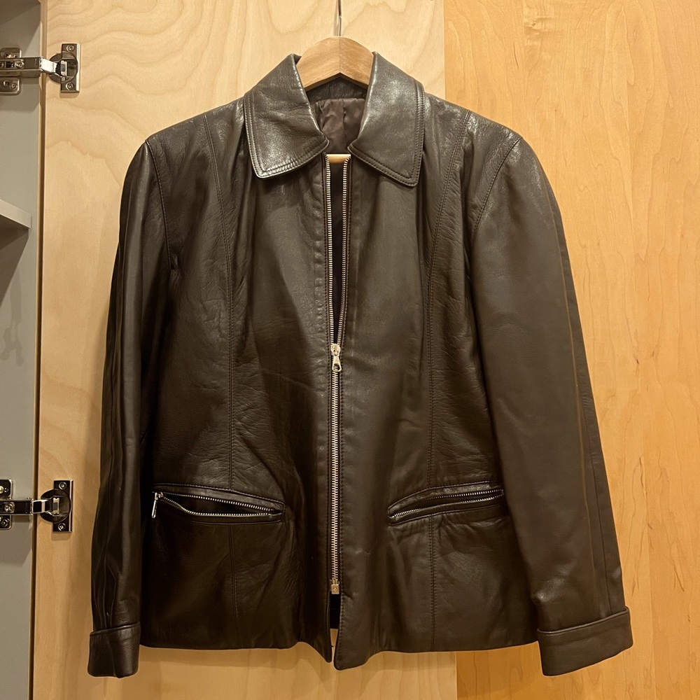 vintage chocolate brown Italian leather jacket Y2K